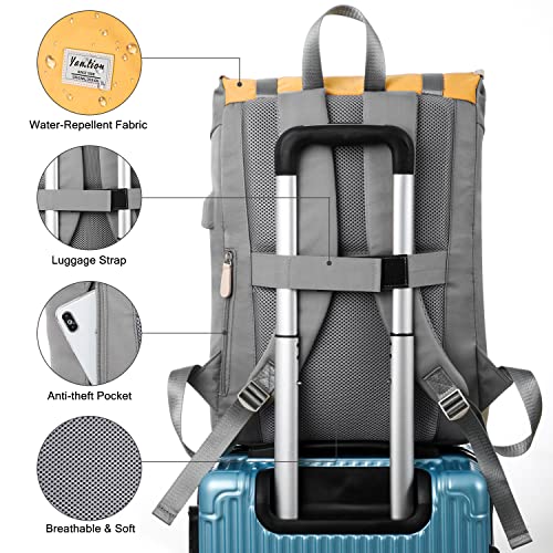 YAMTION 17" Laptop Backpack for Girls & Boys Teens, College Bookbag High School Backpack with USB Charging Port for Women & Men - color: Yellowgrey