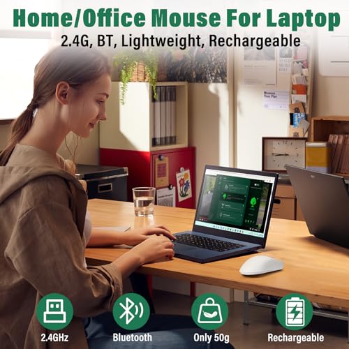E-YOOSO XuanGui Rechargeable Wireless Mouse,Bluetooth Mouse for Laptop,Tri-Mode 2.4G/BT5.1/USB C,150 Hour Battery Life,5-Level DPI 4000 Max,50g Lightweight,for Laptop/PC/Computer/Mac/Tablet (White-2) - color: White-2