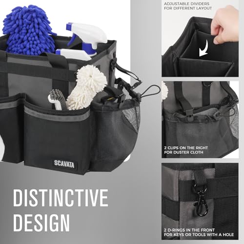 SCAVATA Compact Wearable Cleaning Caddy with Handle & Shoulder Straps | Small Cleaning Supplies Organizer, Under Sink & Car Cleaning Tools Storage Bag for Housekeepers Cleaners, DarkGrey - color: DarkGrey