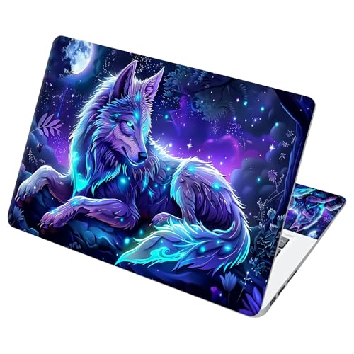 Universal Laptop Skin Sticker with 2 Wrist Pad Decals, 3-Piece Removable Vinyl Laptop Cover, Magic Wolfs Waterproof Anti-Scratch, Easy-Trim Fit for 13.3" 14" 15.6" Laptops - color: Magic Wolf