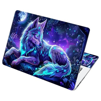 Universal Laptop Skin Sticker with 2 Wrist Pad Decals, 3-Piece Removable Vinyl Laptop Cover, Magic Wolfs Waterproof Anti-Scratch, Easy-Trim Fit for 13.3" 14" 15.6" Laptops - color: Magic Wolf