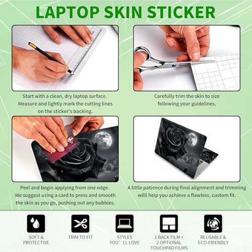 Laptop Skin Sticker Decal, Universal Protective Cover Fit 12 13 14 15.6 Inch Notebook, Reusable Water-Resistant Vinyl Decal w/ 2 Wrist Pads for Business Travel Office, Gray Roses - color: Gray Roses