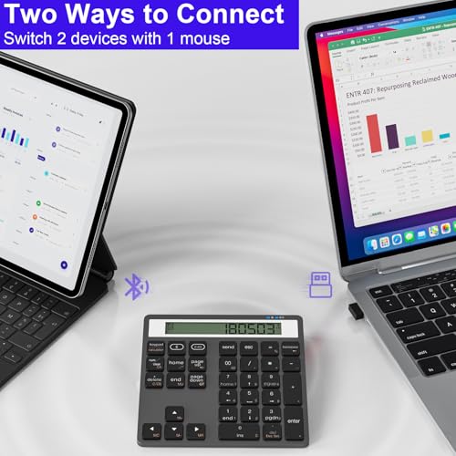 Numeric Keypad Bluetooth Number Pad - with Display Calculator Bluetooth Wireless Numpad Keyboard 2 in 1 Data Entry + Calculation, Slim 34 Keys External Number Keypad for Laptop Macbook Mac Surface PC