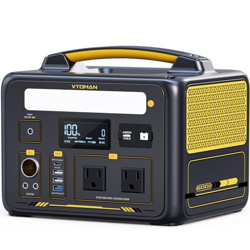 VTOMAN Jump 600X Portable Power Station 600W, 299Wh Solar Generator LiFePO4 Battery Power Station with Jump Start for Car, 1200W AC Outlet, PD 60W USB-C, 3x Regulated 12V/10A DC for Camping, RV Travel - style: Jump 600X