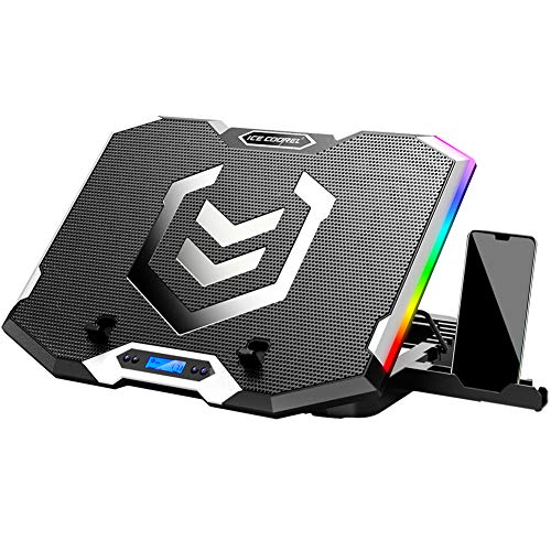 Gaming Laptop Cooling Pad 15-17.3 Inch, Laptop Fan with 6 RGB Cooling Fans, Laptop Cooling Stand with 6 Height Adjustable, Laptop Cooler with LCD Screen, 2 USB Ports, Phone Stand - size: 6 Fans