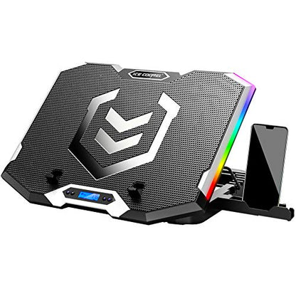 Gaming Laptop Cooling Pad 15-17.3 Inch, Laptop Fan with 6 RGB Cooling Fans, Laptop Cooling Stand with 6 Height Adjustable, Laptop Cooler with LCD Screen, 2 USB Ports, Phone Stand - size: 6 Fans
