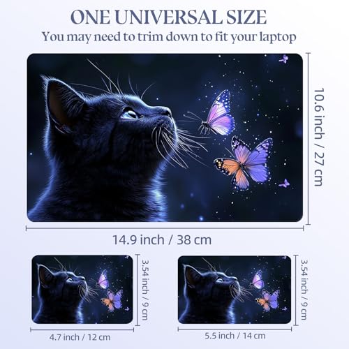 Universal Laptop Skin Sticker Decal,15.6 Inch Laptop Vinyl Cover for 13" 14" 15.6" Laptop,Scratch-Resistant Waterproof Protector Wrap,Reusable with Wrist Pads,Black Cat Butterfly - color: Black Cat Butterfly