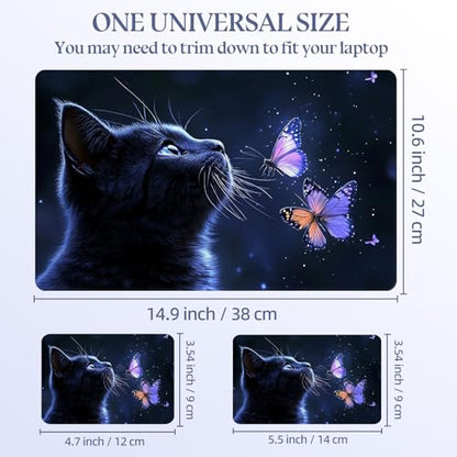 Universal Laptop Skin Sticker Decal,15.6 Inch Laptop Vinyl Cover for 13" 14" 15.6" Laptop,Scratch-Resistant Waterproof Protector Wrap,Reusable with Wrist Pads,Black Cat Butterfly - color: Black Cat Butterfly