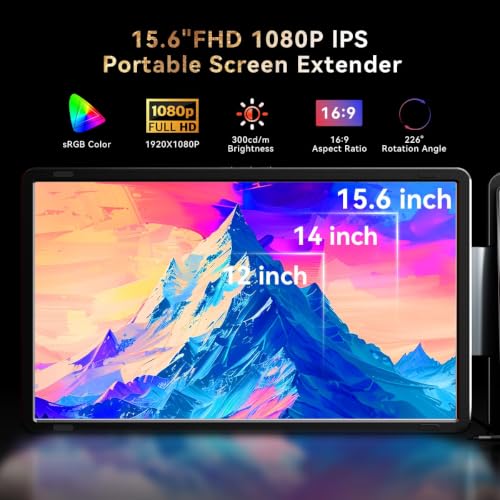 Laptop Screen Extender 15.6" Detachable Portable Monitor for Windows | Triple Screen Laptop Monitor Extender for 13-17.3" MacBook (excl. M1 M2 M3) FHD IPS Plug&Play for Travel Business Watch Party - size: 15.6-inch Screen Extender