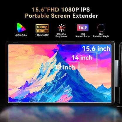 Laptop Screen Extender 15.6" Detachable Portable Monitor for Windows | Triple Screen Laptop Monitor Extender for 13-17.3" MacBook (excl. M1 M2 M3) FHD IPS Plug&Play for Travel Business Watch Party - size: 15.6-inch Screen Extender