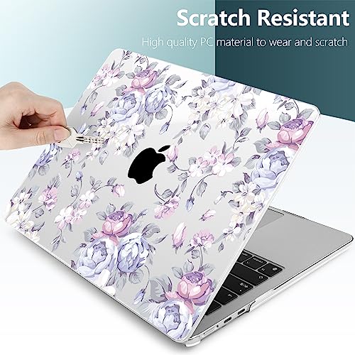 TWOLSKOO for MacBook Air 13 inch Case M5 2026 M4 2025 M3 M2 2024-2022 A3449 A3240 A3113 A2681, Plastic Hard Shell & Keyboard Cover & Screen Film for MacBook Air 13.6 inch Case, Purple Peony - color: Purple Peony