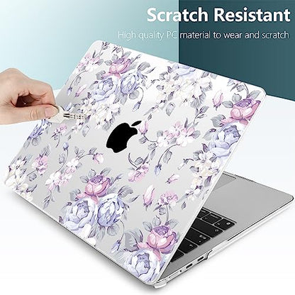 TWOLSKOO for MacBook Air 13 inch Case M5 2026 M4 2025 M3 M2 2024-2022 A3449 A3240 A3113 A2681, Plastic Hard Shell & Keyboard Cover & Screen Film for MacBook Air 13.6 inch Case, Purple Peony - color: Purple Peony