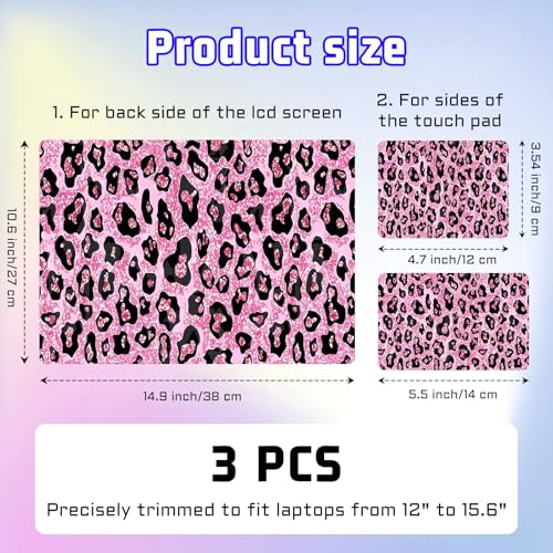 Universal Laptop Skin Sticker Decal, Compatible with MacBook HP Dell Lenovo 12"-15.6", Reusable Vinyl Notebook Cover 3PCS Set, High-Recognition Film-Pink Leopard Print - color: Pink Leopard print