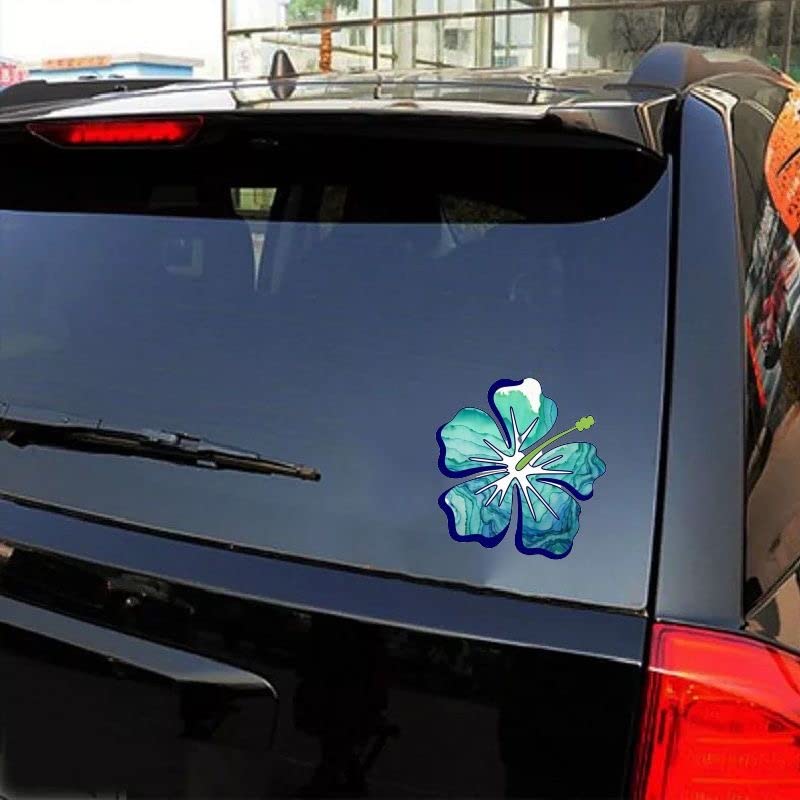 MAKTEM Hibiscus Tropical Flower Stickers Decal for Car, Large Hawaiian Flower Holographic Vinyl Sticker for Trunk, Window, Bumper, Side, (Blue) - color: Blue