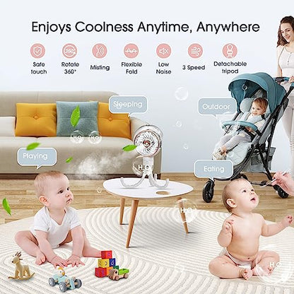 Ausic Misting Portable Stroller Fan, 100ml Mister Fan for Stroller, Safe Rechargeable Battery Baby Fans, Baby Essentials, Clip on Fans with Water Spray for Car Seat, Crib, Treadmill, Outdoor, Beach