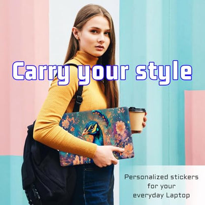 Universal Laptop Skin Sticker Decal, Compatible with MacBook HP Dell Lenovo 12"-15.6", Reusable Vinyl Notebook Cover 3PCS Set, High-Recognition Film-Floral Peacock Art - color: Floral Peacock Art
