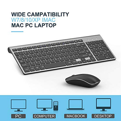 JOYACCESS Wireless Keyboard Mouse Combo, 2.4G Compact and Ultra Slim Wireless Keyboard and Mouse for Windows, Computer, Desktop, PC, Laptop (Grey) - color: black grey