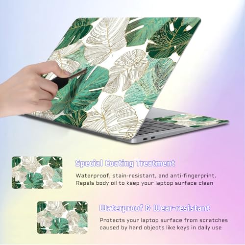 Universal Laptop Skin Sticker Decal, Compatible with MacBook HP Dell Lenovo 12"-15.6", Reusable Vinyl Notebook Cover 3PCS Set, High-Recognition Film-Gold & Green Monstera Leaves - color: Gold & Green Monstera Leaves
