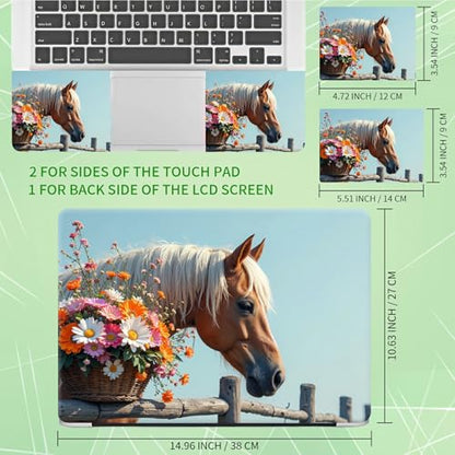 Laptop Skin Sticker Decal, Universal Protective Cover Fit 12 13 14 15.6 Inch Notebook, Reusable Water-Resistant Vinyl Decal w/ 2 Wrist Pads for Business Travel Office, Flower Yellow Horse - color: Flower Yellow Horse