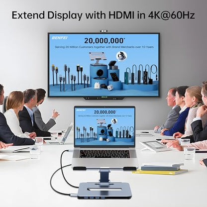 BENFEI Laptop Stand with USB C 6in1 Docking Station, HDMI 4K@60Hz, 4*USB3.0, 100W PD Compatible with MacBook Pro/Air, iPad Pro, XPS, Thinkpad