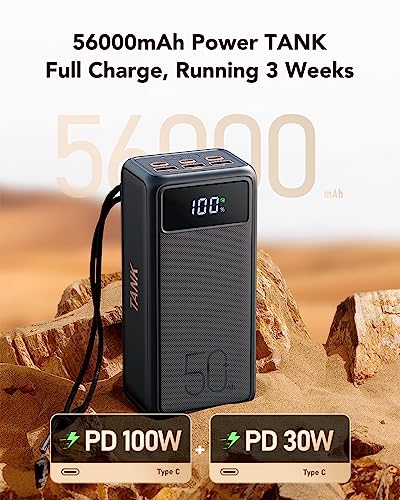 Power Bank 56000mah 100w Portable Charger Fast Charging Power Tank USB C with Emergency LED Flashlight Large Capacity External Battery Pack for iPhone Samsung Laptop for Outdoor Camping Travel