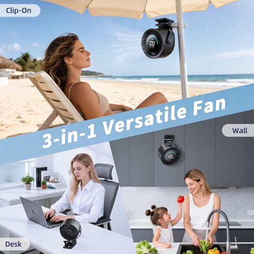 Portable Clip on Fan, Rechargeable USB Desk Fan with Turbo Airflow, 100 Speeds LED Display, 360° Rotation, Small Quiet Battery Powered Fan for Stroller Outdoor Travel Camping Golf Cart, Black - color: Black