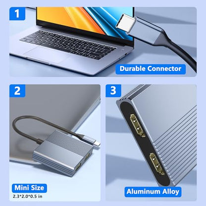 HDMI Splitter for Dual Monitors, Dual HDMI Adapter for 2 Monitors with USB3.0, 100W PD, HDTV Splitter Extended Display, USB C Hub Multiple Port, Laptop Docking Station for Dell/HP/Mac - style: 4 IN 1 HDMI+HDMI