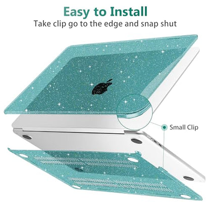 May Chen Case for MacBook Air 13/13.6-inch (M5/M4/M3/M2, 2022-2026 Models A3449 A3240 A3113 A2681), Lightweight | Closes Seamlessly | Ideal for Work Hard Shell Case, Dark Cyan Glitter - color: Dark Cyan Glitter