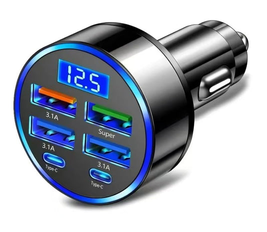 Multi-Port Car Charger Adapter USB-C Charger with LED Voltage Monitor for Car Interior - size: 1Pack
