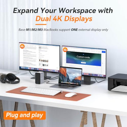 TobenONE 15-in-2 MacBook Pro Docking Station, Dual 4K Monitor, Plug & Play | 2 HDMI, VGA, PD 3.0, 7 USB, Ethernet, 3.5mm Audio, MacBook Compatible, Compact, for Home Office & Professional Productivity