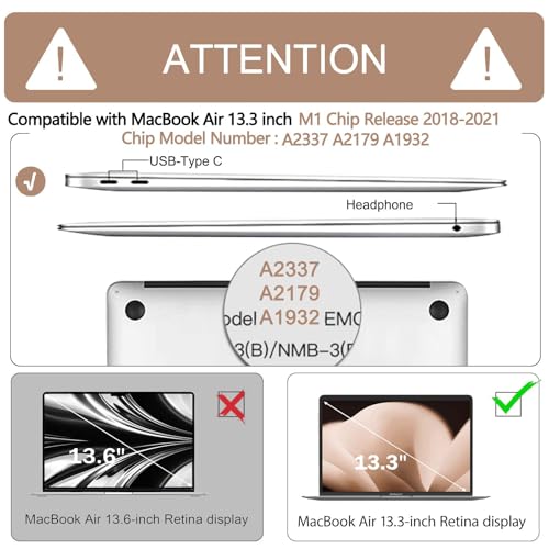 Anban Compatible with MacBook Air 13 inch Case M1 2021 2020 2019 2018 A2337 A2179 A1932 Touch ID, Matte Plastic Hard Shell+2 Keyboard Cover+Screen Protector for MacBook Air 13.3 inch Case, Brown - color: Brown