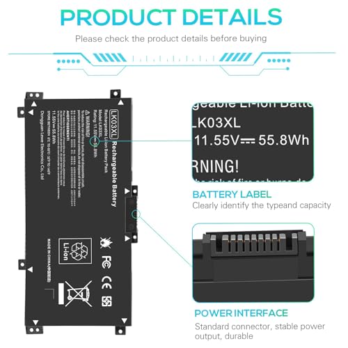 Fancy Buying LK03XL Battery for HP Envy X360 Convertible 15m-bq1xx 15m-bp0xx 15-cr0xxx 15-bq2xx 15-cp0xxx 15t-cn 17-ae1xx 17m-ae011dx 17m-ce0013dx 17t-ce100 L08855-856 l0928-855 - size: 7.87*3.93*0.27inch