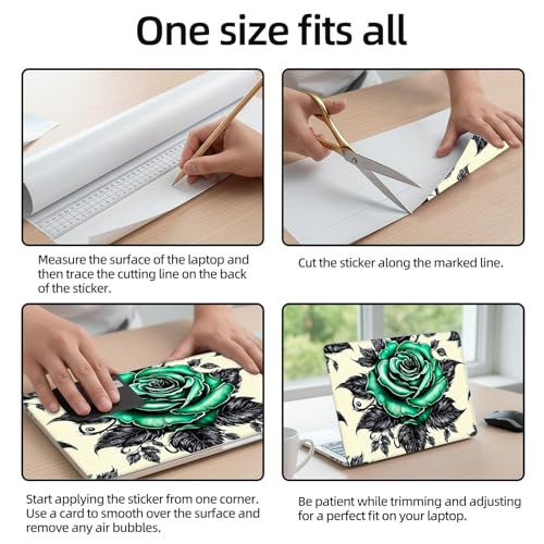 Aesthetic Laptop Skin Sticker, Green Rose with Black Leaves Waterproof Vinyl Laptop Decal, Removable Bubble Free, Reusable Protective Cover for 13 14 15 15.6 Inch - color: Green Rose with Black Leaves