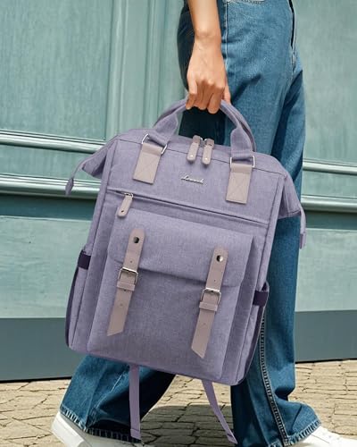 LOVEVOOK Laptop Backpack for Women with Giant Tumbler Holder Pocket,17.3 inch Waterproof Travel Backpack Purse Computer Laptop Bag - color: Purple Black, size: 17.3 Inch D-Cup