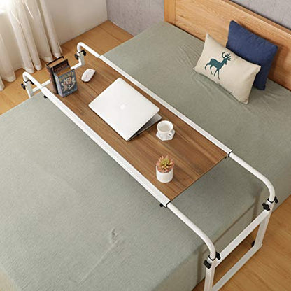 TigerDad Adjustable Overbed Table with Wheels, Mobile Laptop Desk on Wheels for King Queen Bed, Height Adjustable Rolling Computer Cart with Stand, Ancient Oak - color: Ancient Oak