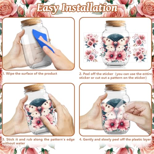 Flower Moth UV DTF Cup Wraps, 10 Sheets Transfer Sticker | Waterproof UV DTF Stickers, Custom Vinyl Decals for 16oz Coffee Cups Tumblers Bottles Mugs, DIY Gifts & Crafts - style: Flower Moth