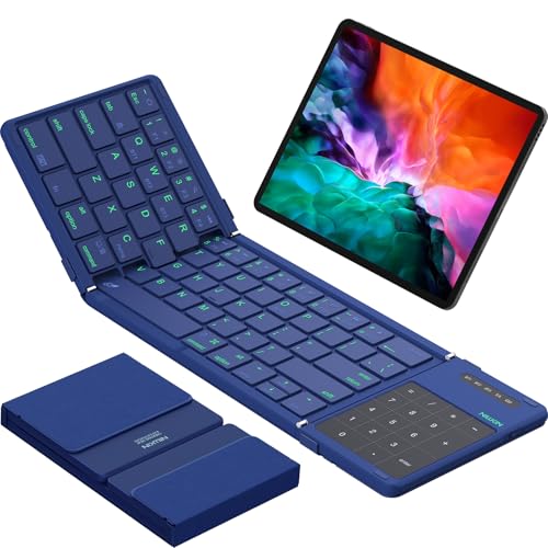 Nillkin Foldable Bluetooth Keyboard with Touchpad & Number Pad, Portable Bluetooth Keyboard with Full Size Keys, Pocket-Sized Wireless Travel Keyboards for iPad, Smartphone, Tablet and Laptop Blue - color: Blue