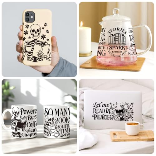 Book and Skull UV DTF Cup Wraps, 10 Sheets Transfer Sticker | Waterproof UV DTF Stickers, Custom Vinyl Decals for 16oz Coffee Cups Tumblers Bottles Mugs, DIY Gifts & Crafts - style: Book and Skull