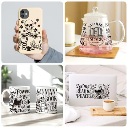 Book and Skull UV DTF Cup Wraps, 10 Sheets Transfer Sticker | Waterproof UV DTF Stickers, Custom Vinyl Decals for 16oz Coffee Cups Tumblers Bottles Mugs, DIY Gifts & Crafts - style: Book and Skull
