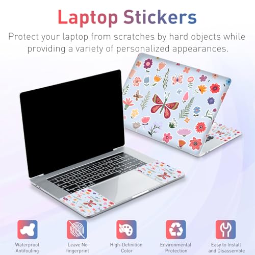 12.1-15.6 Inch Laptop Skin Decal, Universal Reusable Vinyl Laptop Cover Sticker, Waterproof Art Protector with Butterflies & Flowers - color: Butterflies & Flowers