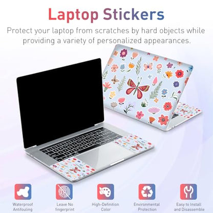 12.1-15.6 Inch Laptop Skin Decal, Universal Reusable Vinyl Laptop Cover Sticker, Waterproof Art Protector with Butterflies & Flowers - color: Butterflies & Flowers