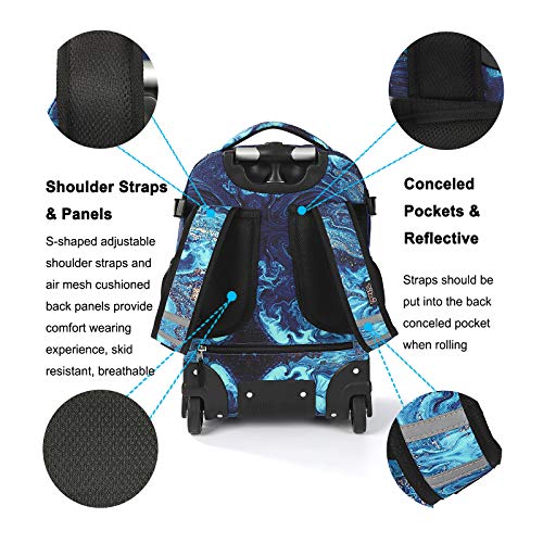 Tilami Rolling Backpack 19 inch with Lunch Bag Wheeled Laptop Backpack (Blue Wave) - color: Blue Wave