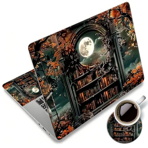 Laptop Skin Sticker Decal 12"-15.6" Universal Laptop/Notebook/Netbook Vinyl - Waterproof Scratch Resistant,Fits HP Dell Lenovo MacBook,2 Free Wrist Pads,Easy Apply & Remove,Retro Bookshelf - color: Retro Bookshelf
