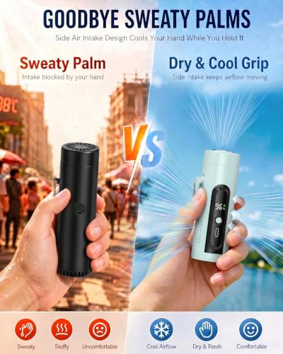 Mini Clip On Handheld Cooling Fan, 17000RPM 5 Speed Small Belt Fan with Ice Cooling Plate, Long Battery & LED Display, Portable Pocket Waist Fan for Travel Camping Hiking, Gifts for Men Women(Blue) - color: Light Blue