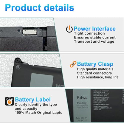 54WH DR02P R73TC Battery Replacement for Dell Latitude 3440 5440 5450 5540 5550 7455 Precision 3480 3490 3580 3590 P127F P127F001 P169G P169G001 P181G P182G Series 2X1V9 803W6 GRWKG JTG7N - size: 11.61*4.02*0.75inch DR02P