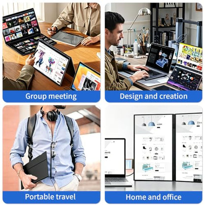 Dual Portable Monitor 18.5" 1080P FHD HDR 360° Folding Stacked Triple Laptop Screen Extender, USB-C HDMI Second Monitor for Laptop, Mac, Windows, VESA Mountable(Driver Need) - size: 18.5 inch Dual monitor Metal