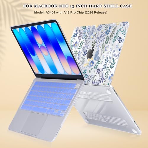 for MacBook Neo 13 inch Case 2026 A3404 with A18 Pro Chip, Anti-Scratch Slim Pattern Plastic Hard Shell Case 13-inch Neo Protective Cover with Keyboard Cover & Screen Film, Meadow Wildflower - color: Meadow Wildflower