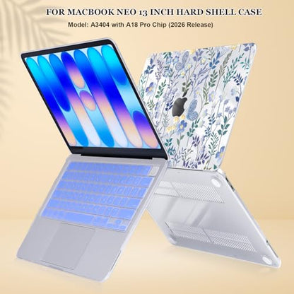 for MacBook Neo 13 inch Case 2026 A3404 with A18 Pro Chip, Anti-Scratch Slim Pattern Plastic Hard Shell Case 13-inch Neo Protective Cover with Keyboard Cover & Screen Film, Meadow Wildflower - color: Meadow Wildflower
