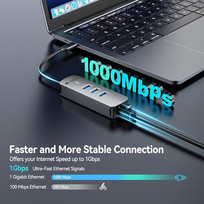 Yottamaster 4-in-1 USB A 3.0 Hub with 2.5Gbps Gigabit Ethernet – 3X USB-C 3.0 Ports, Aluminum LAN Converter, Plug and Play for MacBook Pro/Air, XPS, Windows, Mac OS, Linux, NAS - color: Silver