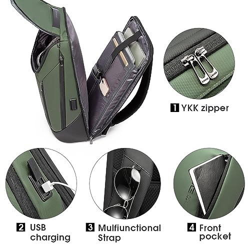 BANGE Business Smart Backpack Waterproof fit 15.6 Inch Laptop Backpack with USB Charging Port,Travel Durable Backpack - color: Green